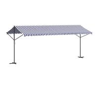HKTMGDNG Auvent autoportant, 600 x 300 cm, rétractable avec manivelle, protection solaire pour terrasse, jardin et balcon, cadre en acier stable, bleu et blanc