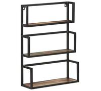 HKTMGDNG Étagère murale en bois vieilli massif et fer 60 x 20 x 85 cm 3 | Étagère unique en bois vieilli pour le salon et le couloir avec 3 étagères ouvertes pour bloc-notes et livres sans montage