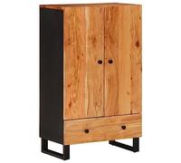 HKTMGDNG Highboard Commode en bois d'acacia avec tiroir 60 x 33 x 100 cm | Armoire d'appoint industrielle pour salon : 2 compartiments et pieds en fer offrent un espace ordonné et un charme naturel.