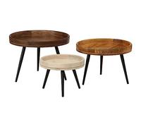 HKTMGDNG Lot de 3 tables basses rondes, tables d'appoint en bois massif de manguier et structure en acier, 3 pièces pour salon, table basse en bois, grande taille moyenne, petite Ø 50/45/35 cm