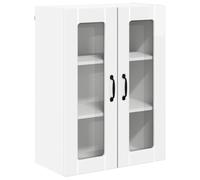 HKTMGDNG Lucca Armoire murale en verre blanc brillant 60 x 31 x 80 cm | Armoire de cuisine suspendue élégante avec deux portes en verre, deux étagères et construction en bois résistant.