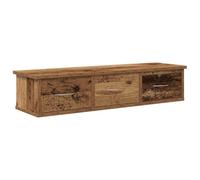 HKTMGDNG Meuble TV mural aspect bois vieilli 88 x 26 x 18,5 cm | Meuble bas peu encombrant pour le salon et la chambre à coucher avec 3 tiroirs spacieux pour les accessoires multimédias.