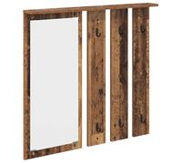 HKTMGDNG Porte-manteau mural avec miroir et étagère en bois vieilli 84 x 10 | Console murale peu encombrante pour le couloir avec crochets en métal, étagère de rangement et miroir pour manteaux
