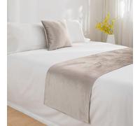 HLASMSPE Housse de chemin de lit en velours lisse de couleur unie pour hôtel, beige, 45 x 210 cm, pour lit de 1,5 m
