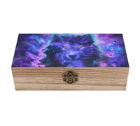 HLBSDM Boîte de rangement en bois Blue Wolf avec couvercle à charnière, coffret cadeau vintage en bois naturel, boîte à bijoux décorative rustique, 20 cm L x 10 cm l x 6 cm H