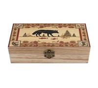 HLBSDM Boîte de rangement en bois Wolf Sky Fire avec couvercle à charnière, coffret cadeau vintage en bois naturel, boîte à bijoux décorative rustique, 20 cm L x 10 cm l x 6 cm H