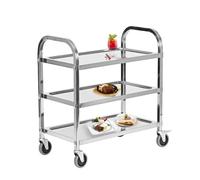 HLC 3 Level Stainless Steel Serving Trolley with Wheels for Catering Chariot de Cuisine avec Roues verrouillées pour Cuisine d'hôtel - 72x40x82cm
