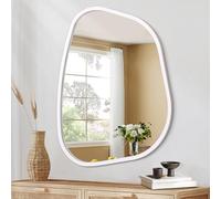 HLFMVWE Blanc irrégulier Ovale Miroir Mural Grand 65 x 45 CM Pouces Miroir asymétrique Cadre en Bois Moderne Forme Unique vanité Murale Miroir Artistique décor pour Salon Chambre à Coucher
