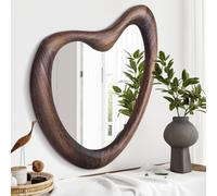 HLFMVWE Grand miroir asymétrique pour mur, miroir mural rustique avec cadre marron, miroir mural irrégulier ondulé pour salon, chambre à coucher, entrée, salle de bain, miroir décoratif moderne 70 x