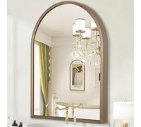 HLFMVWE Grand miroir mural arqué avec cadre en alliage d'aluminium - Miroir de salle de bain en métal brossé - Pour salon, chambre à coucher, entrée - Laiton - 65 x 45 cm