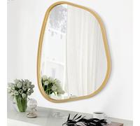 HLFMVWE Grand miroir mural asymétrique avec cadre en bois irrégulier, moderne, unique, artistique, ondulé, décoration de salle de bain, meuble, chambre à coucher, salon, entrée, couloir, 66 x 45,7 cm