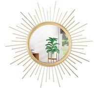 HLFMVWE Grand miroir mural doré à rayons en style sunburst Boho - Décoration intérieure ronde - Miroir mural d'art moderne en métal pour salon, salle de bain, chambre à coucher, couloir, balcon