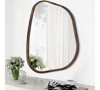 HLFMVWE Miroir mural asymétrique ovale irrégulier, cadre en bois moderne, forme unique, montage mural, miroir artistique, décoratif pour salon, chambre, salle de bain