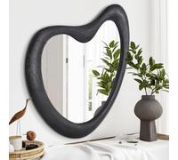 HLFMVWE Miroir mural irrégulier avec cadre en bois, noir, asymétrique, grand 70 x 50 cm, accent moderne pour salle de bain, meuble-lavabo, salon, chambre à coucher, couloir, entrée