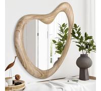 HLFMVWE Miroir mural irrégulier, miroirs asymétriques, grand miroir de courtoisie unique encadré pour salle de bain, miroirs irréguliers pour chambre à coucher, salon, entrée, 50 x 40 cm, bois brut