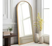 HLFMVWE Miroir mural pleine longueur en métal avec cadre en aluminium - Grand miroir de sol arqué pour chambre à coucher, salon, entrée, dressing - 120 x 40 cm - Grain de bois