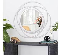 HLFMVWE Miroir Mural Rond Blanc Fil Moderne Cadre en métal Art Miroir décoration Maison Hall Salle de Bains Chambre Salon Ferme entrée Grande