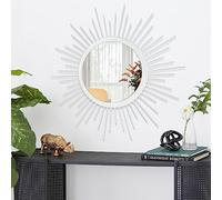 HLFMVWE Miroir mural Sunburst Decor Art Mirror Bohémien Home rond moderne en métal pour chambre à coucher, salon, couloir, salle de bain, balcon, maison de campagne - Blanc - 60 x 60 cm