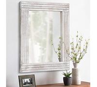 HLFMVWE Miroirs pour mur rustique rectangulaire avec cadre en bois - Miroir vintage à suspendre pour chambre à coucher, salle de bain, salon, ferme, décoration murale - Blanc - Taille L - 50,8 x 40,6