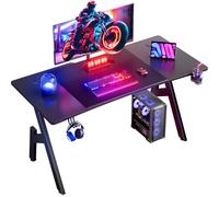 HLFURNIEU 120 x 60 cm Bureau Gaming, Bureau Gamer Informatique Ergonomique, Table Gaming en Fibre de Carbone, Gamer Desk avec Porte Gobelet et Crochet pour Casque, Noir