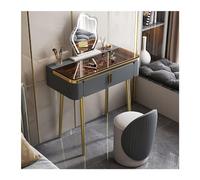 HLHLOP777 Tabouret de Coiffeuse Vanité de Maquillage avec Plateau en Verre Glam, Table Miroir, Chaise Chambre à Coucher Meubles(Dark Grey,Petit)
