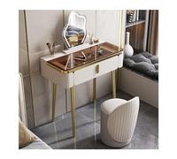 HLHLOP777 Tabouret de Coiffeuse Vanité de Maquillage avec Plateau en Verre Glam, Table Miroir, Chaise Chambre à Coucher Meubles(Blanc,Grand)