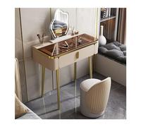 HLHLOP777 Tabouret de Coiffeuse Vanité de Maquillage avec Plateau en Verre Glam, Table Miroir, Chaise Chambre à Coucher Meubles(Champagne,Petit)