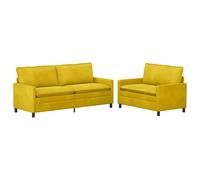 hliofuir Ensemble de canapé 2 pièces en velours jaune 5 places | Rembourrage en velours avec coussin double couche pour salon et chambre d'amis, cadre en métal robuste avec pieds noirs.
