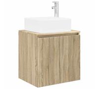 hliofuir Lavabo avec lavabo en chêne Sonoma 49,5 x 41 x 63 cm Montage mural | Armoire suspendue compacte pour la salle de bain ou les toilettes d'invités avec espace de rangement intelligent sous le