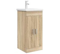 hliofuir Lavabo avec meuble bas en chêne Sonoma 42 x 40 x 84,5 cm | Lavabo compact avec robinet et armoire pour petites salles de bains et WC d'invités. Beaucoup d'espace pour les cosmétiques