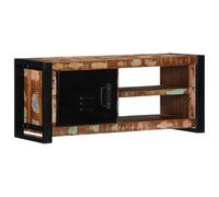 hliofuir Meuble TV bas en bois massif vieilli 80 x 30 x 35 cm | Meuble TV compact en bois vieilli et fer avec porte et étagères pour téléviseurs et médias dans le salon ou la chambre à
