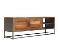 hliofuir Meuble TV bas en teck vieilli 120 x 30 x 40 cm | Meuble TV déjà monté pour le salon avec cadre en acier industriel et répartition pratique des compartiments.