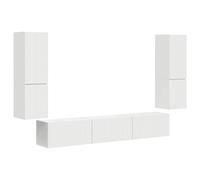 hliofuir Meuble TV mural 4 pièces blanc en bois | Système d'armoire suspendue peu encombrant pour salon et chambre à coucher avec quatre portes et modules de rangement