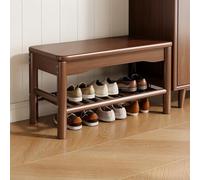 Hltdzer Banc Porte Chaussures en Bois Massif À Deux Niveaux avec Coussin de Siège Rembourré, Étagère de Rangement, Tabouret Porte Chaussures pour Chambre(E,60 * 30 * 40cm/23.6 * 11.8 * 15.7in)