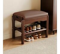 Hltdzer Banc Porte Chaussures en Bois Massif À Deux Niveaux avec Coussin de Siège Rembourré, Étagère de Rangement, Tabouret Porte Chaussures pour Chambre(C,45 * 30 * 40cm/17.7 * 11.8 * 15.7in)