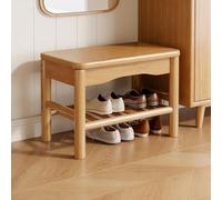 Hltdzer Banc Porte Chaussures en Bois Massif À Deux Niveaux avec Coussin de Siège Rembourré, Étagère de Rangement, Tabouret Porte Chaussures pour Chambre(F,45 * 30 * 40cm/17.7 * 11.8 * 15.7in)