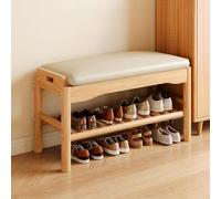 Hltdzer Banc Porte Chaussures en Bois Massif À Deux Niveaux avec Coussin de Siège Rembourré, Étagère de Rangement, Tabouret Porte Chaussures pour Chambre(B,80 * 30 * 40cm/31.5 * 11.8 * 15.7in)