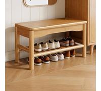 Hltdzer Banc Porte Chaussures en Bois Massif À Deux Niveaux avec Coussin de Siège Rembourré, Étagère de Rangement, Tabouret Porte Chaussures pour Chambre(F,60 * 30 * 40cm/23.6 * 11.8 * 15.7in)