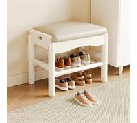 Hltdzer Banc Porte Chaussures en Bois Massif À Deux Niveaux avec Coussin de Siège Rembourré, Étagère de Rangement, Tabouret Porte Chaussures pour Chambre(D,45 * 30 * 40cm/17.7 * 11.8 * 15.7in)