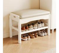 Hltdzer Banc Porte Chaussures en Bois Massif À Deux Niveaux avec Coussin de Siège Rembourré, Étagère de Rangement, Tabouret Porte Chaussures pour Chambre(D,60 * 30 * 40cm/23.6 * 11.8 * 15.7in)