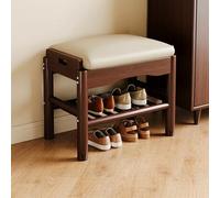 Hltdzer Banc Porte Chaussures en Bois Massif À Deux Niveaux avec Coussin de Siège Rembourré, Étagère de Rangement, Tabouret Porte Chaussures pour Chambre(A,45 * 30 * 40cm/17.7 * 11.8 * 15.7in)