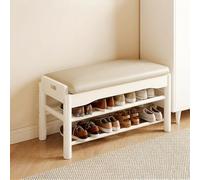 Hltdzer Banc Porte Chaussures en Bois Massif À Deux Niveaux avec Coussin de Siège Rembourré, Étagère de Rangement, Tabouret Porte Chaussures pour Chambre(D,80 * 30 * 40cm/31.5 * 11.8 * 15.7in)