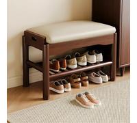 Hltdzer Banc Porte Chaussures en Bois Massif À Deux Niveaux avec Coussin de Siège Rembourré, Étagère de Rangement, Tabouret Porte Chaussures pour Chambre(A,60 * 30 * 40cm/23.6 * 11.8 * 15.7in)