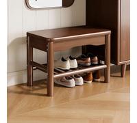 Hltdzer Banc Porte Chaussures en Bois Massif À Deux Niveaux avec Coussin de Siège Rembourré, Étagère de Rangement, Tabouret Porte Chaussures pour Chambre(E,45 * 30 * 40cm/17.7 * 11.8 * 15.7in)
