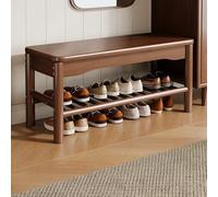 Hltdzer Banc Porte Chaussures en Bois Massif À Deux Niveaux avec Coussin de Siège Rembourré, Étagère de Rangement, Tabouret Porte Chaussures pour Chambre(E,80 * 30 * 40cm/31.5 * 11.8 * 15.7in)