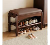 Hltdzer Banc Porte Chaussures en Bois Massif À Deux Niveaux avec Coussin de Siège Rembourré, Étagère de Rangement, Tabouret Porte Chaussures pour Chambre(C,60 * 30 * 40cm/23.6 * 11.8 * 15.7in)