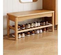 Hltdzer Banc Porte Chaussures en Bois Massif À Deux Niveaux avec Coussin de Siège Rembourré, Étagère de Rangement, Tabouret Porte Chaussures pour Chambre(F,80 * 30 * 40cm/31.5 * 11.8 * 15.7in)