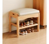 Hltdzer Banc Porte Chaussures en Bois Massif À Deux Niveaux avec Coussin de Siège Rembourré, Étagère de Rangement, Tabouret Porte Chaussures pour Chambre(B,45 * 30 * 40cm/17.7 * 11.8 * 15.7in)