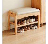 Hltdzer Banc Porte Chaussures en Bois Massif À Deux Niveaux avec Coussin de Siège Rembourré, Étagère de Rangement, Tabouret Porte Chaussures pour Chambre(B,60 * 30 * 40cm/23.6 * 11.8 * 15.7in)