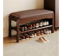 Hltdzer Banc Porte Chaussures en Bois Massif À Deux Niveaux avec Coussin de Siège Rembourré, Étagère de Rangement, Tabouret Porte Chaussures pour Chambre(C,80 * 30 * 40cm/31.5 * 11.8 * 15.7in)